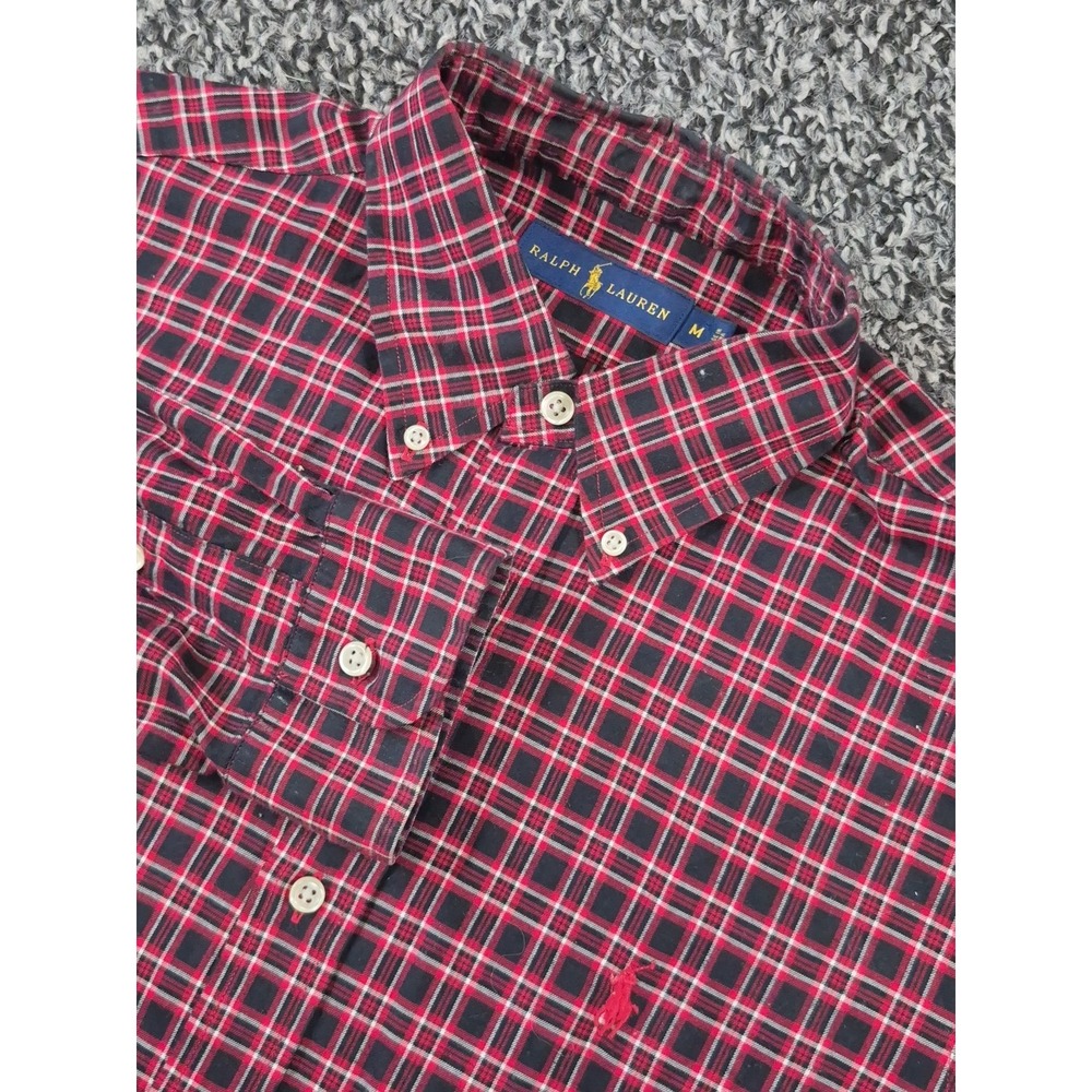 Ralph Lauren Long Sleeve Button Down Shirt Mens Medium Red Black Plaid Cotton